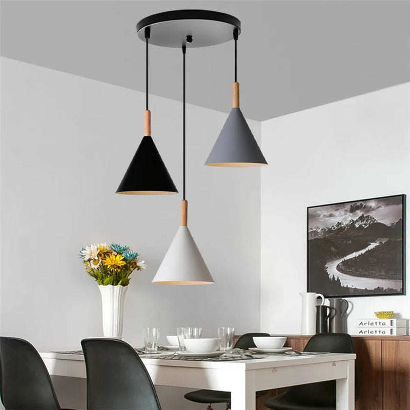 Afralia™ Wood Pendant Light Domeshade for Home Kitchen Island Nordic Hanging Lamp