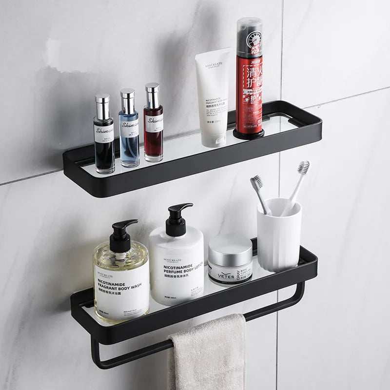 Afralia™ Glass Corner Shelf with Bar for Bath and Kitchen Storage
