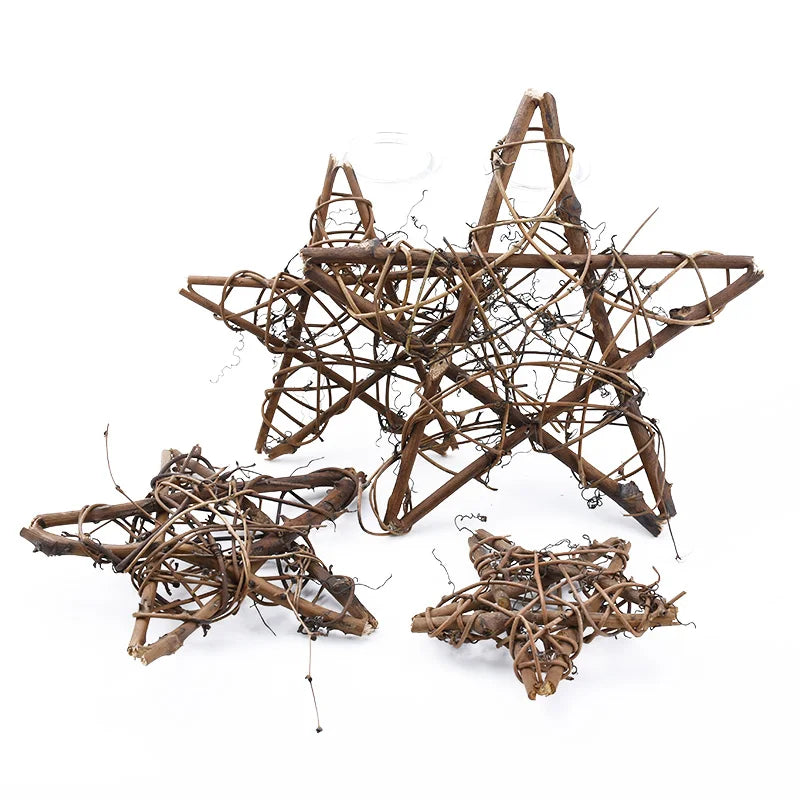 Afralia™ Rattan Star Frame Wreath Christmas Home Decor Artificial Flowers Wedding Handmade