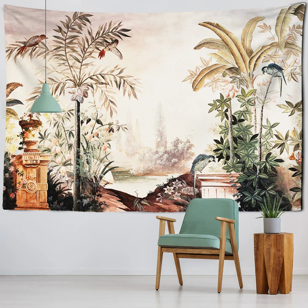 Afralia™ Tropical Palm Parrot Tapestry Wall Hanging - Beach Wall Cloth Carpet