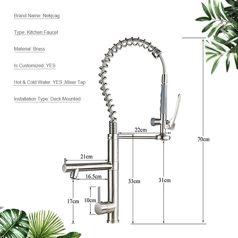 Afralia™ Brushed Nickel Spring Kitchen Faucet Single Handle 360 Rotation Mixer Tap