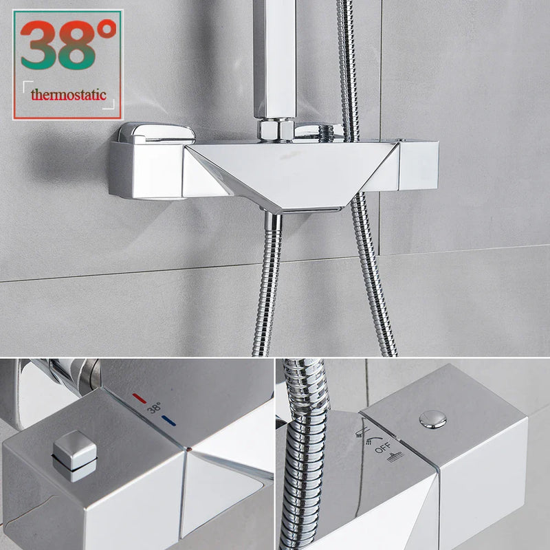 Afralia™ Thermostatic Shower Set with 8" Rainfall Head in Black