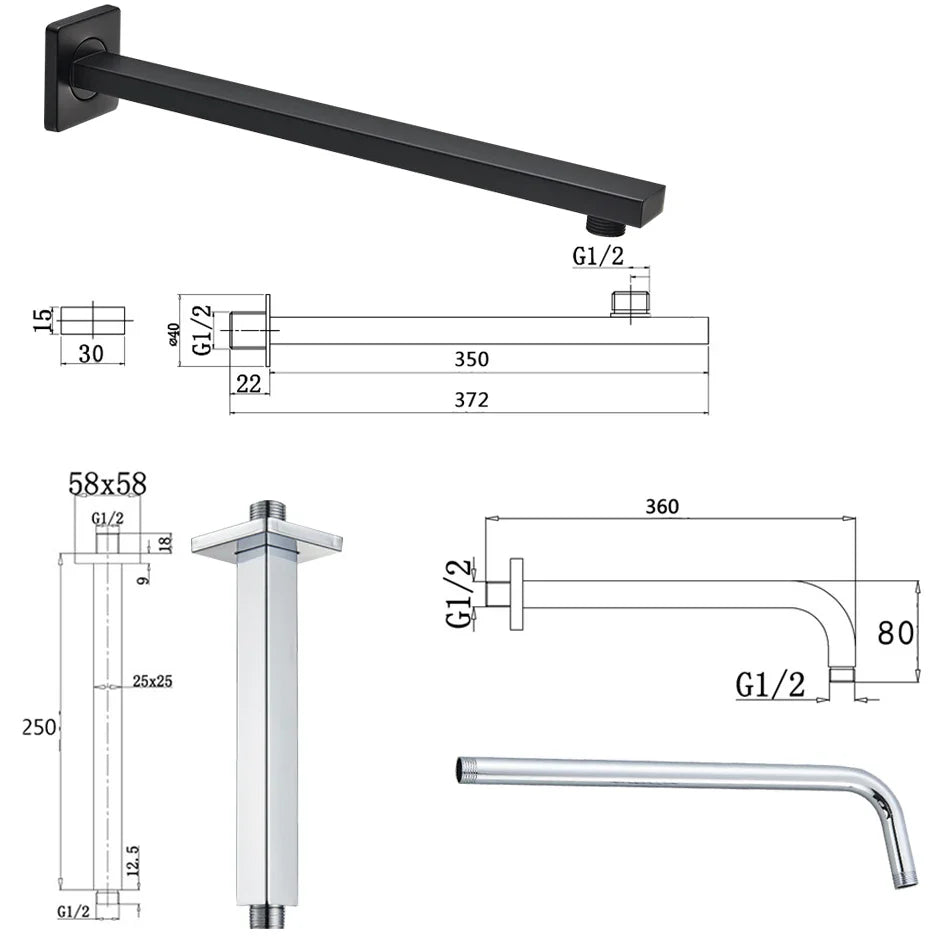 Afralia™ Fixed Arm Black Shower Head Holder Wall/Ceiling Mounted Bathroom Accessory