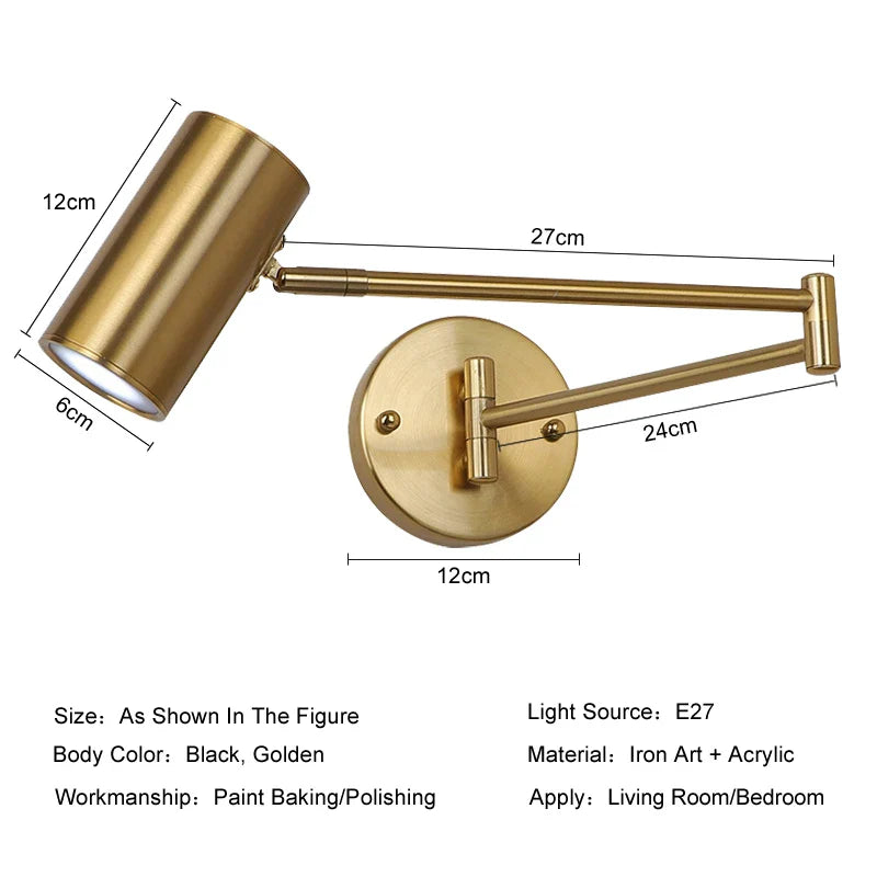 Afralia™ Adjustable Swing Arm Wall Lamp for Bedside Reading - LED Wall Sconce