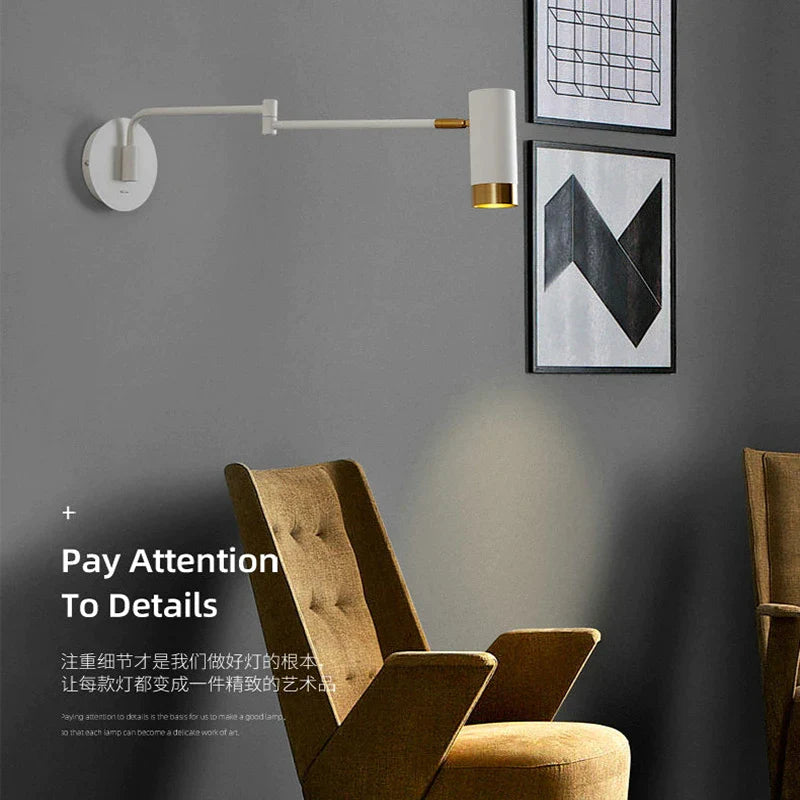 Afralia™ Swing Arm Wall Light for Bedside Reading - Black/White - E27 Bulb - Eye Protection