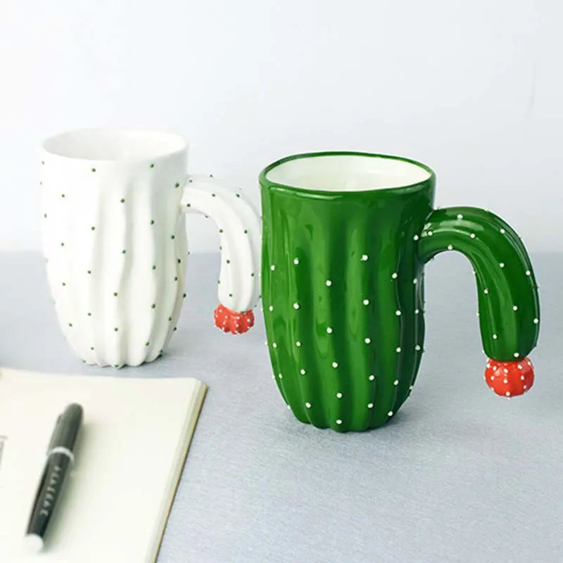 Afralia™ 3D Cactus Style Ceramic Mug with Special Handle - Tea, Coffee, Milk Cup