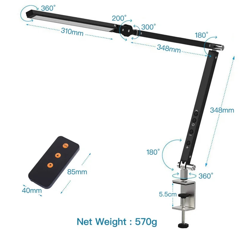 Afralia™ Swing Arm LED Desk Lamp with Clip, 8W Dimmable Eye-Care Table Light