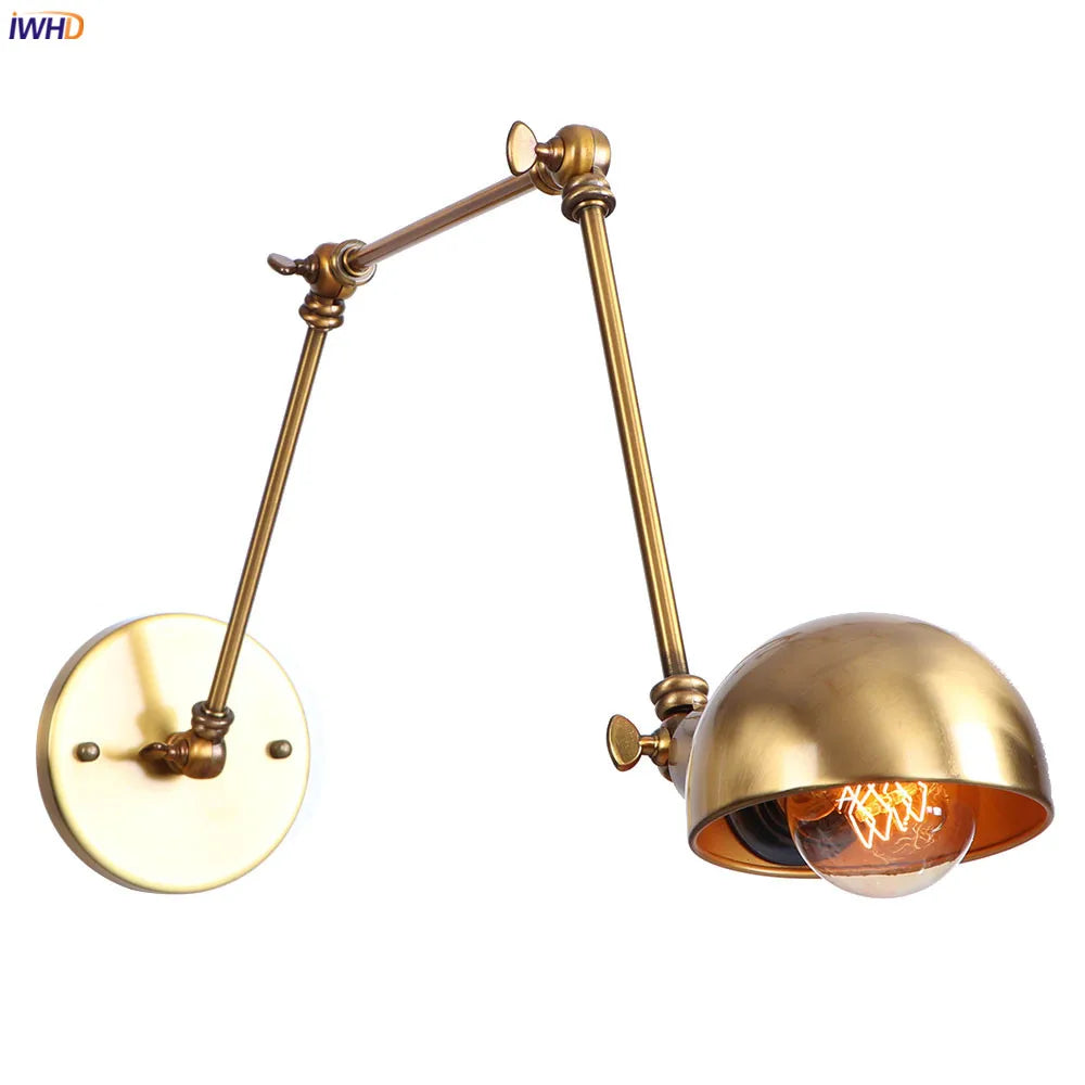 Afralia™ Vintage Gold Swing Long Arm Wall Lamp for Bedroom Stair Mirror Light Decor