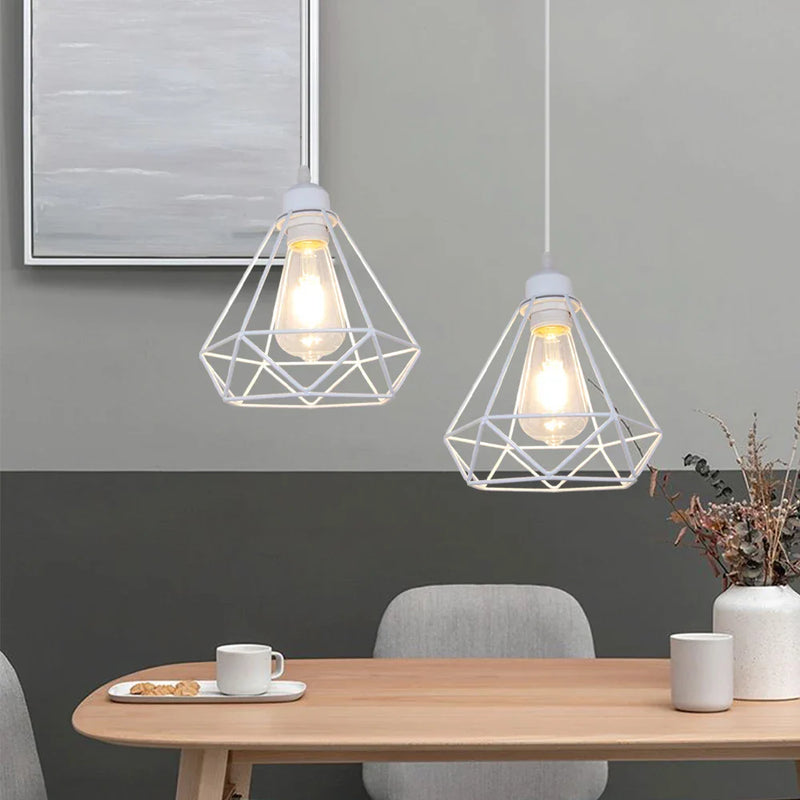 Afralia™ White Cage Industrial Pendant Light Fixture - Modern Loft Hanging Lamp