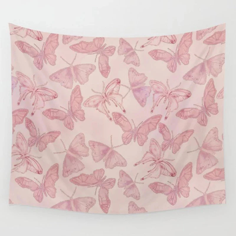 Afralia™ Pink Butterfly Hippie Tapestry for Bedroom and Living Room Decor