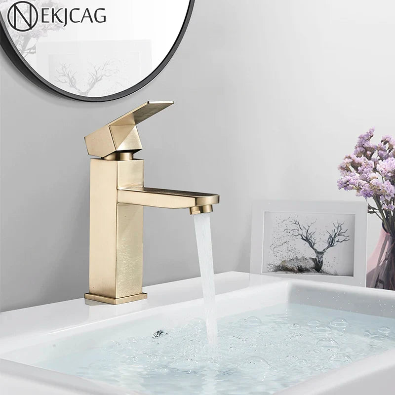 Afralia™ Brushed Gold Bathroom Basin Faucet Single Lever Vessel Sink Mixer Tap