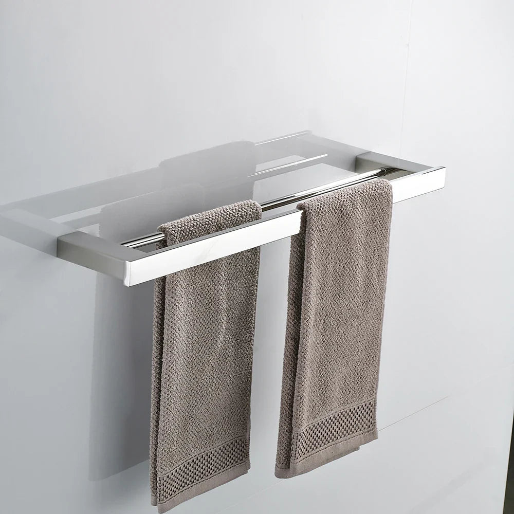 Afralia™ Chrome Bathroom Accessories Set with Towel Bar, Robe Hook, Shelf, and Toothbrush Holder