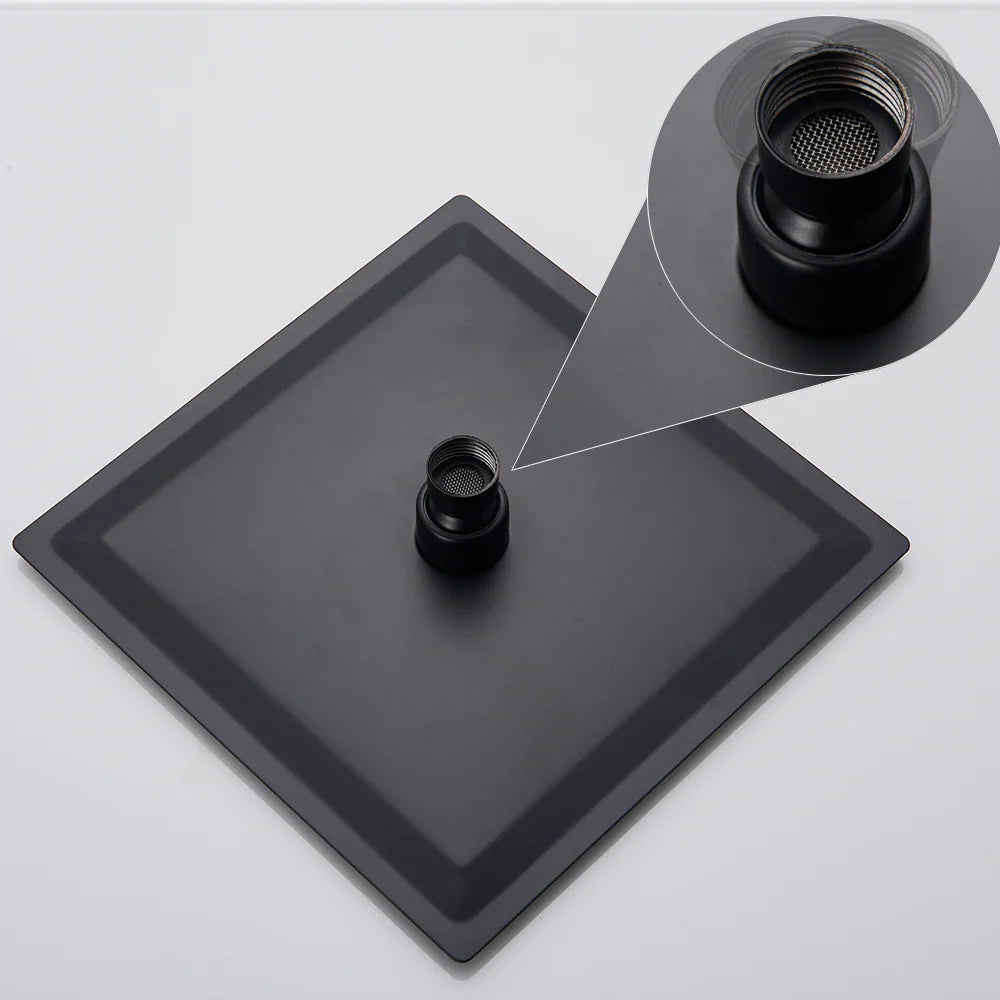 Afralia™ Black Ultrathin Rainfall Shower Head with Arm Bracket, Hose & Faucet Set