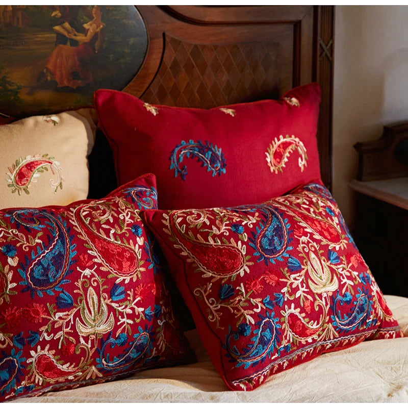 Afralia™ Paisley Embroidered Pillow Cover with Tassels