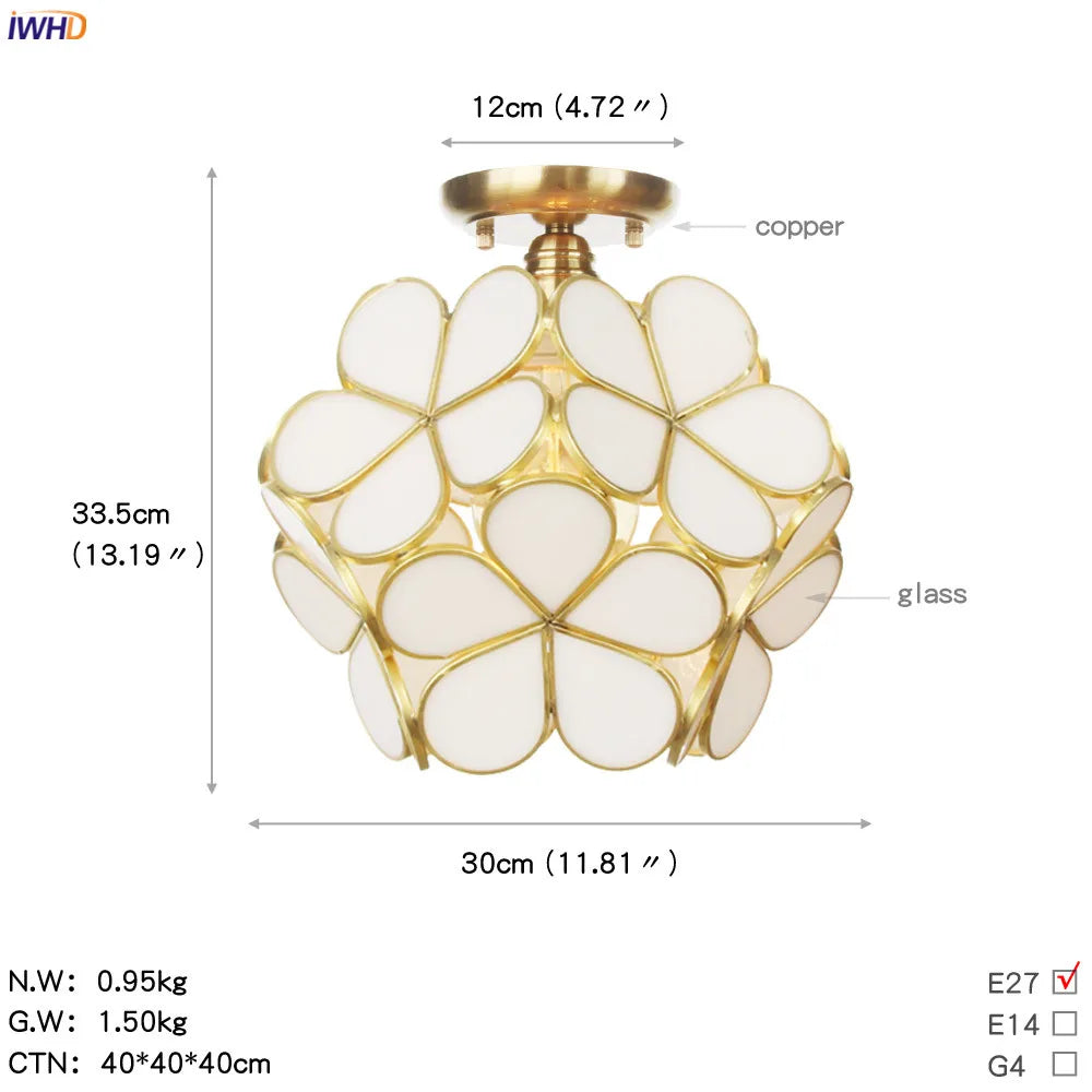 Afralia™ White Glass LED Ceiling Light Fixture, Nordic Modern Copper Ceiling Lamp