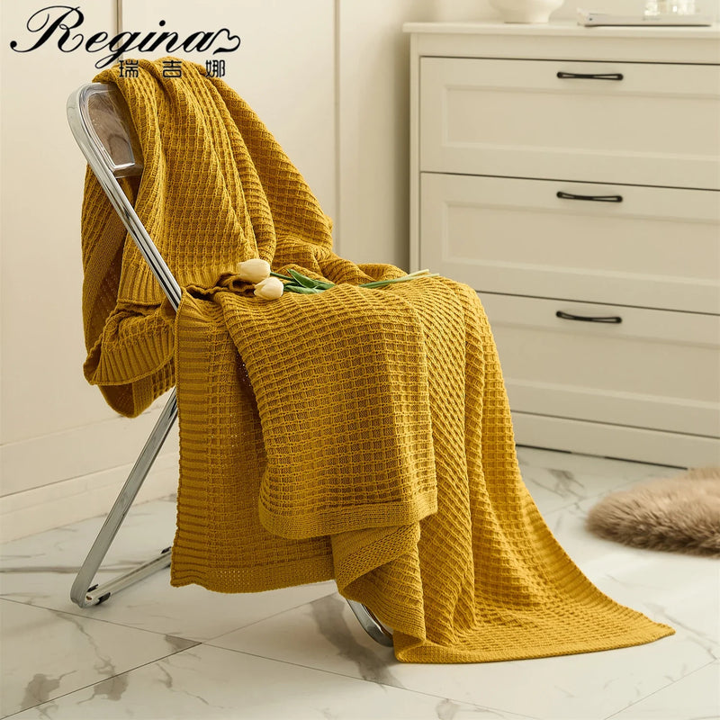Afralia™ Plaid Waffle Knit Blanket - Cozy Travel Throw & Home Decor