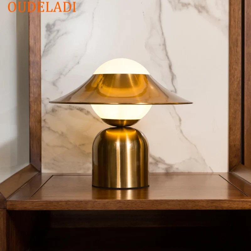 Afralia™ Nordic Glass Ball LED Table Lamp Gold Metal Light for Living Room