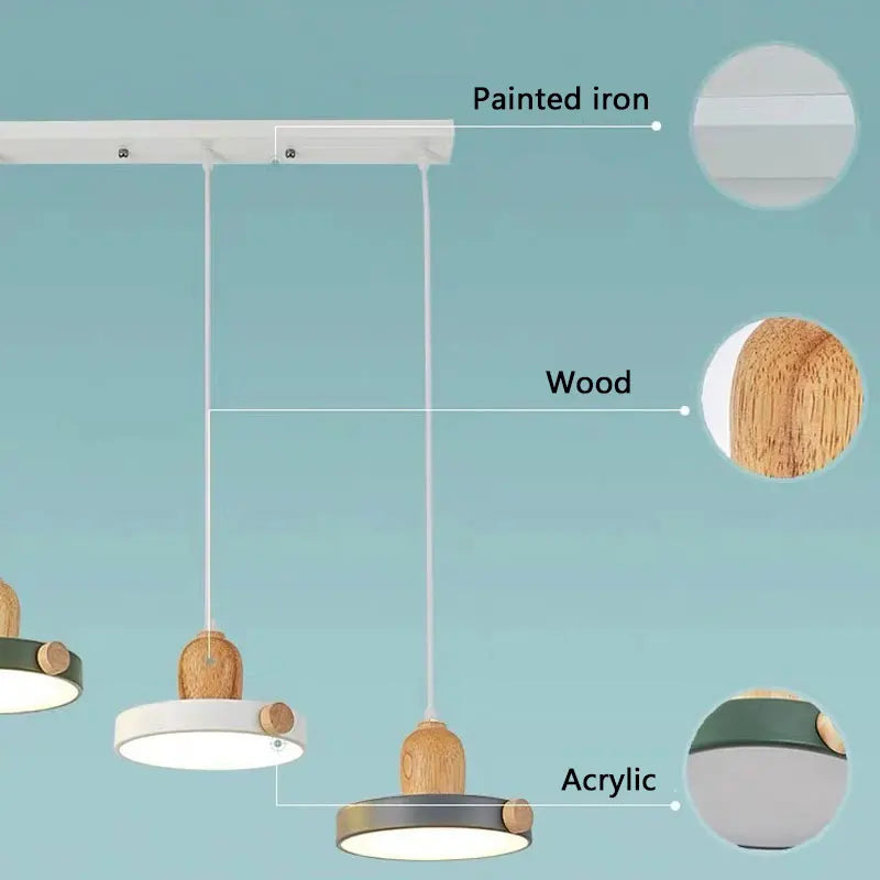 Afralia™ LED Wood Iron Pendant Light for Study, Bedside - Nordic Modern Design