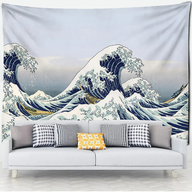 Afralia™ Kanagawa Wave Bohemian Tapestry Wall Hanging: Aesthetic Room Decor