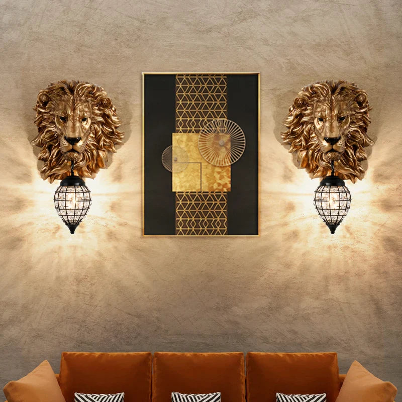 Afralia™ Nordic Lion Resin Wall Lamp | Luxury Indoor Black Gold Sconce for Kitchen & Bedroom