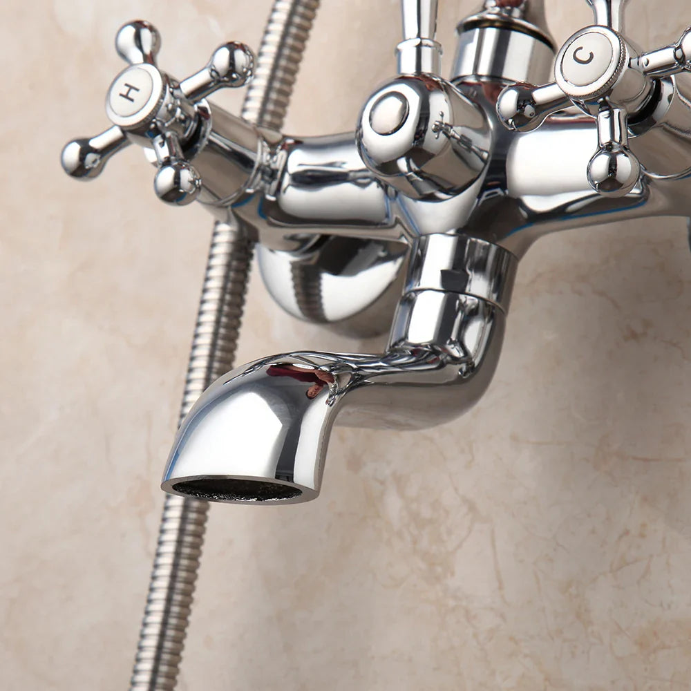 Afralia™ Brass Bathroom Faucet Set with Hand Shower - Wall Mounted Chrome Water Mixer