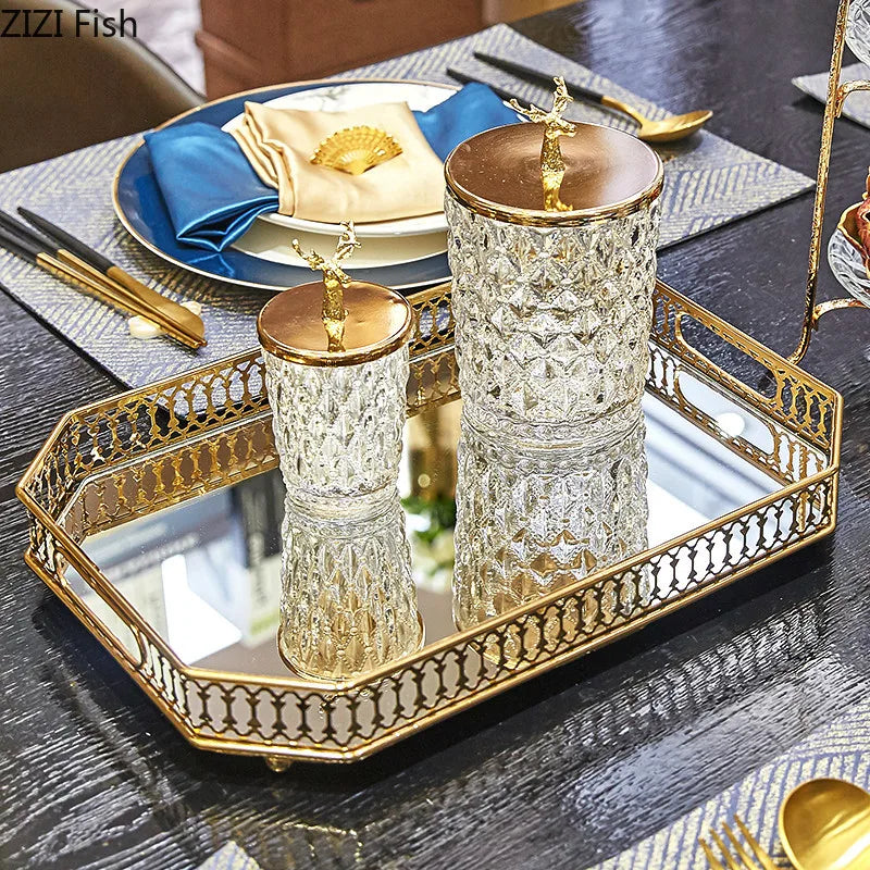 Afralia™ Elegant Gold Mirror Glass Storage Tray for Jewelry and Small Items