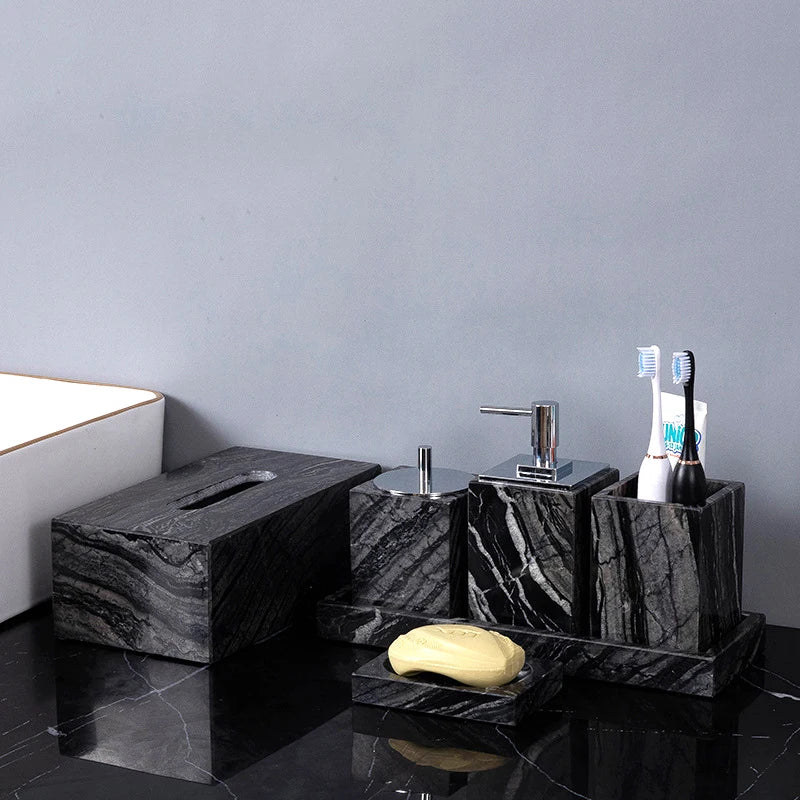 Afralia™ Ancient Wood Grain Marble Bathroom Set with Luxury Accessories