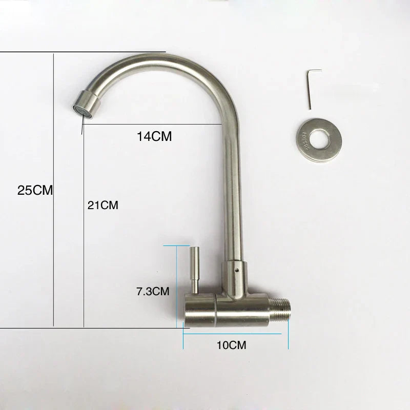 Afralia™ Stainless Steel Wall-Mount Kitchen Faucet - Rotatable Single Cold Water Tap