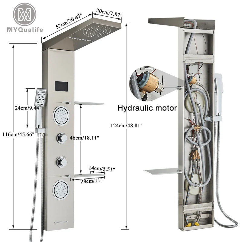 Afralia™ Brushed LED Light Shower Faucet SPA Massage Shower Column Waterfall Panel