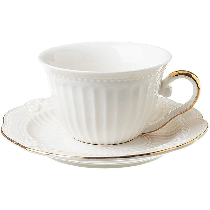 Afralia™ European Relief Porcelain Coffee Cup Set with Saucer and Spoon