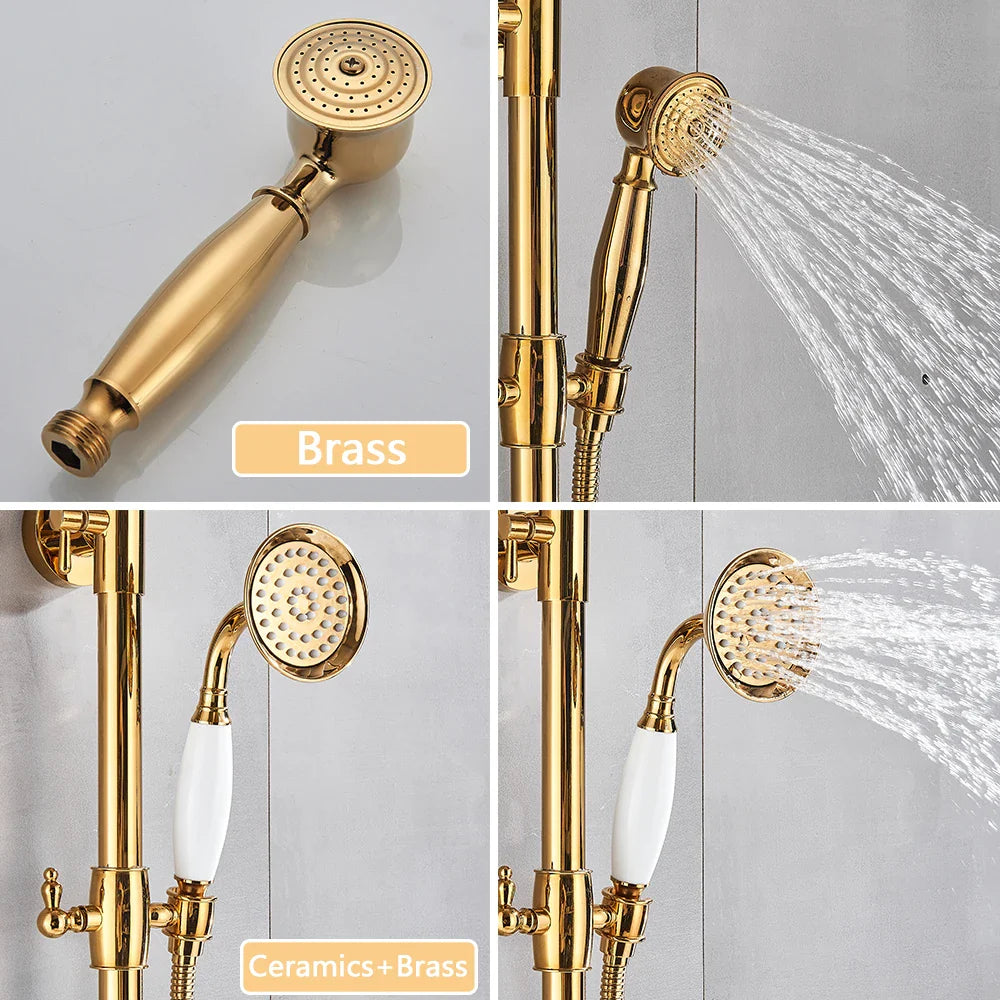 Afralia™ Gold Brass Shower Faucet Set with Tub Spout and Dual Handles