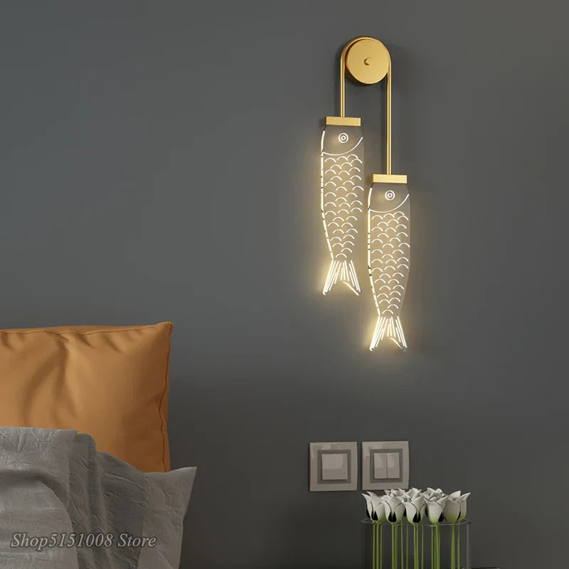 Afralia™ Nordic Ins Acrylic Carp LED Wall Lamps for Children's Bedroom - Kids Sconce