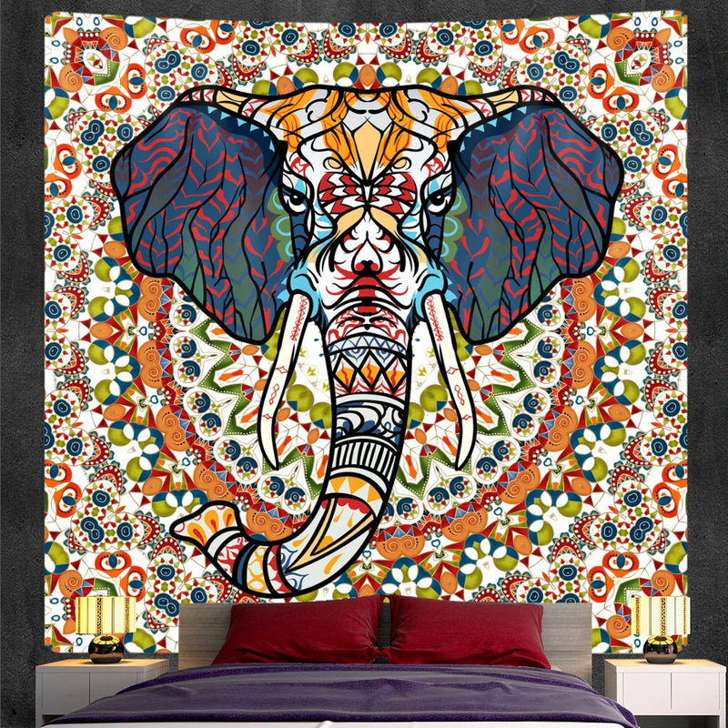 Afralia™ Elephant God Mandala Tapestry: Bohemian Home Decor Hippie Style Large Tapestry