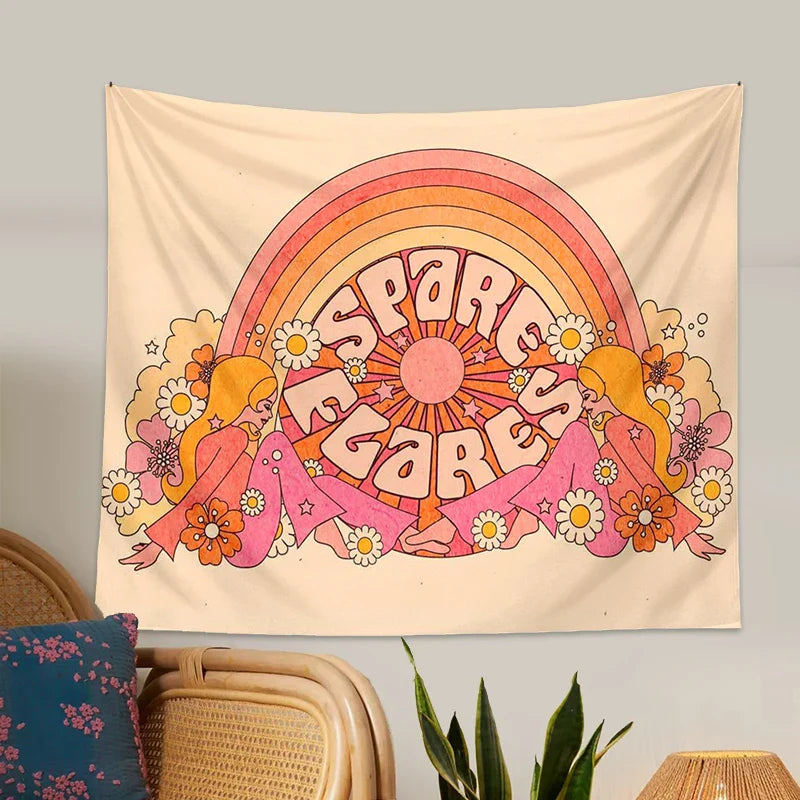 Afralia™ Retro Rainbow Sun Tapestry Wall Hanging for Striking Bohemian Aesthetic