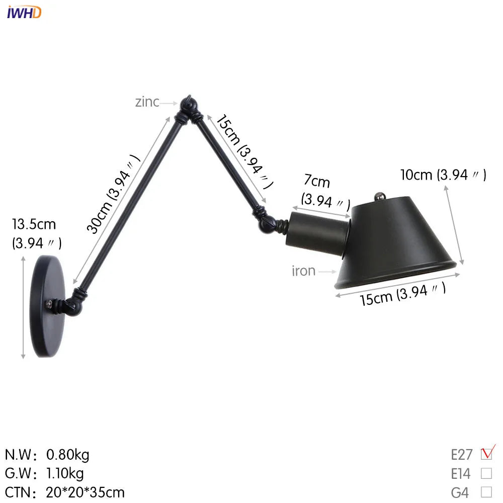 Afralia™ Black Swing Arm Wall Light Industrial Vintage Sconce, LED, Bedroom Loft Stair Lighting