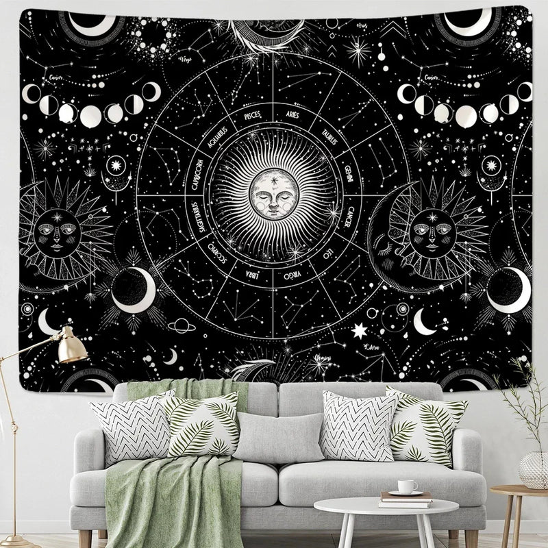 Afralia™ Sun Moon Mandala Starry Sky Tapestry Wall Hanging for Boho Home Décor