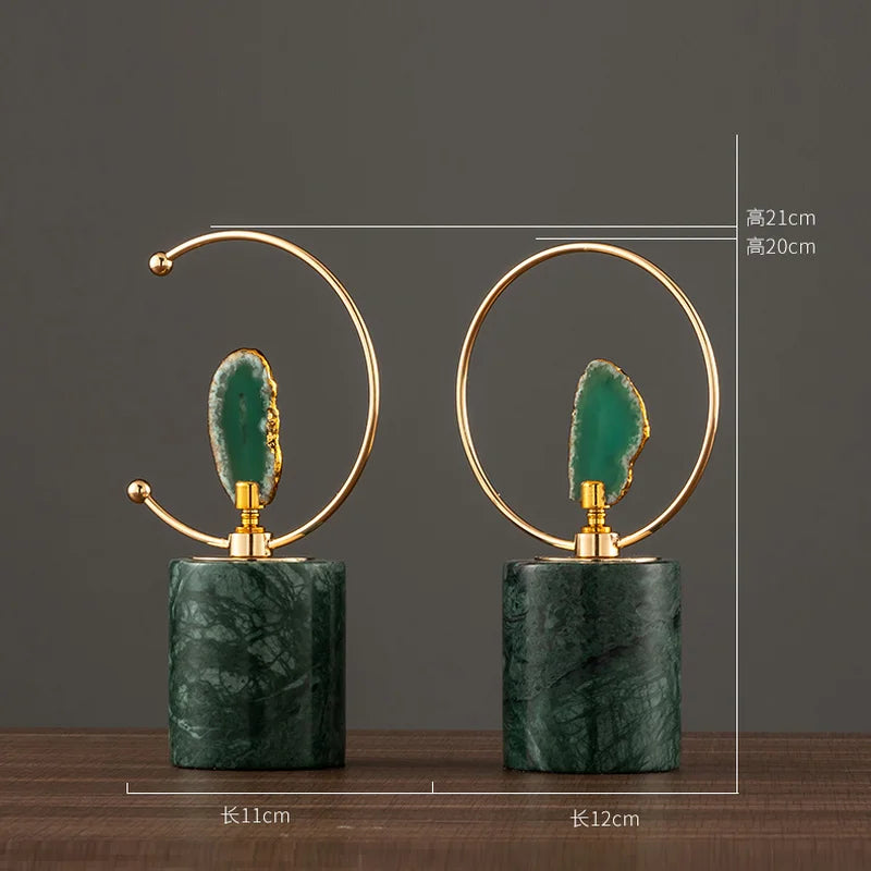 Afralia™ Agate Crafts Marble Base Art Sculpture for Living Room Bookcase