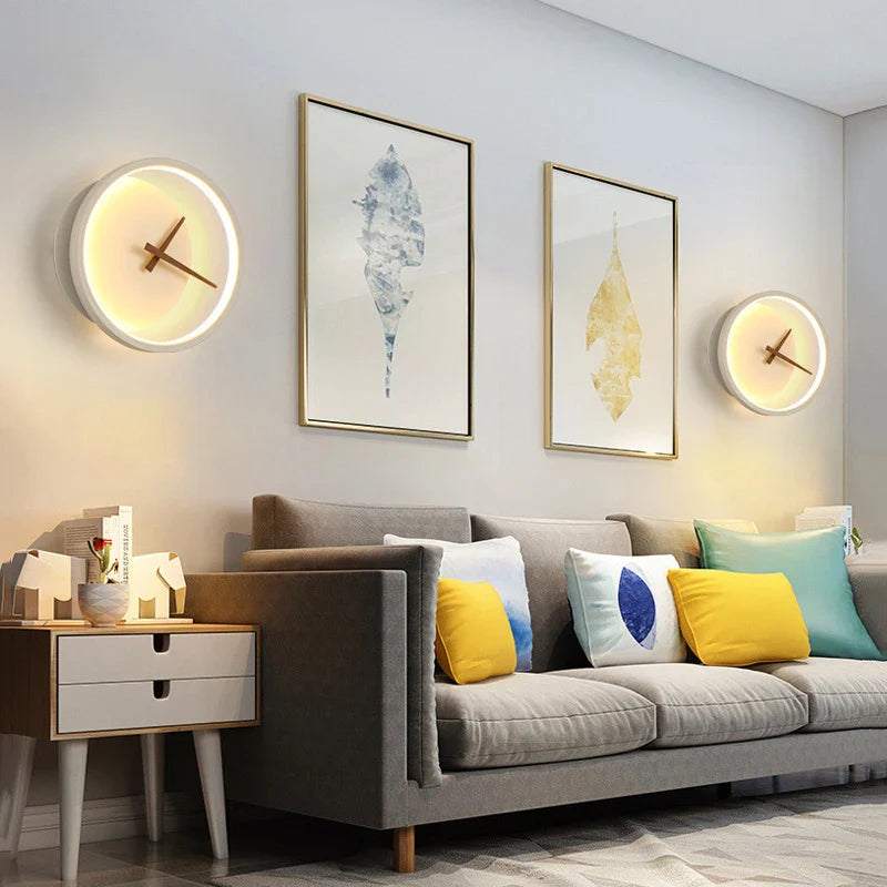 Afralia™ Modern LED Wall Clock Lamp for Living Room Bedroom Dining Hotel Bar