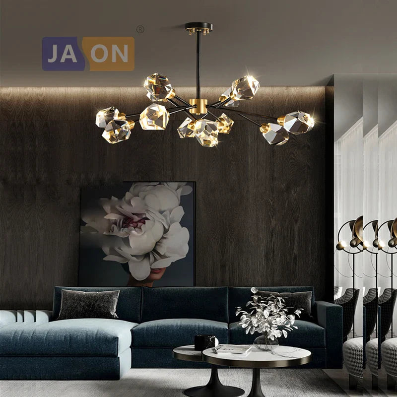 Afralia™ Black Crystal Copper LED Chandelier for Dining Room - Art Deco Hanging Lamp