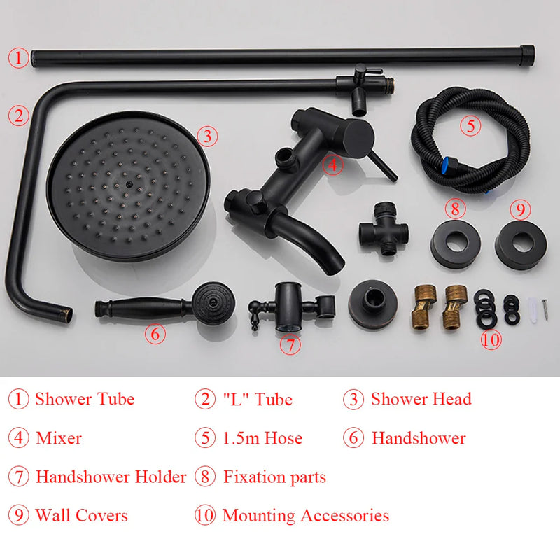 Afralia™ Black Bronze Bathroom Shower Set with 8" Rainfall Head - Wall Mounted