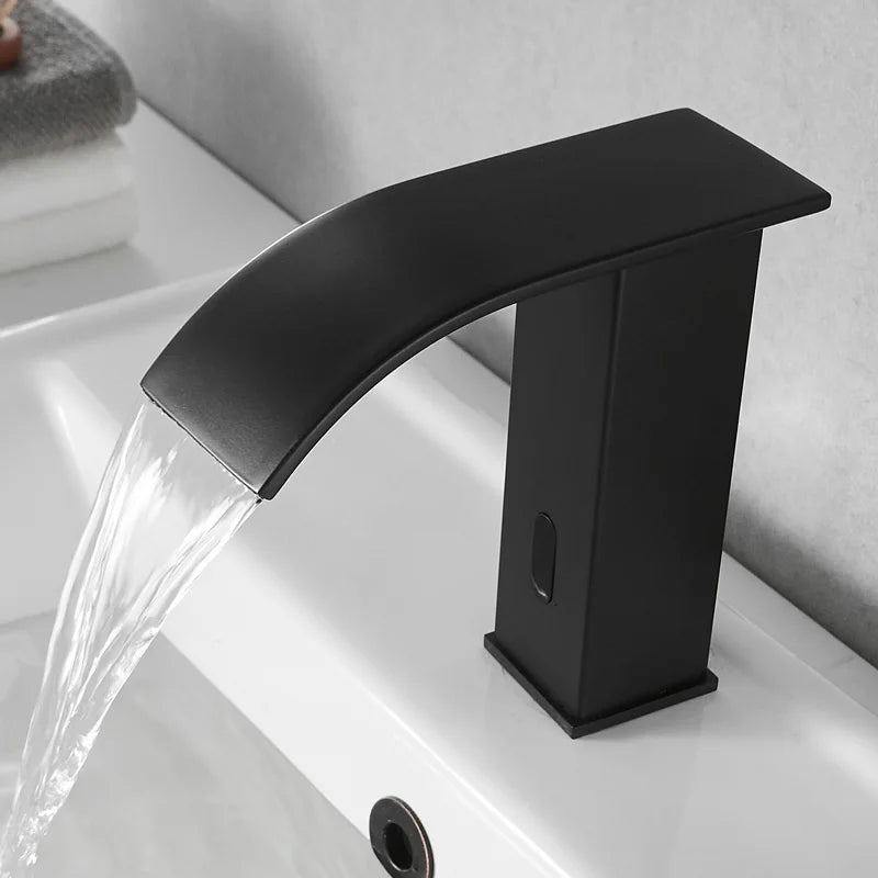 Afralia™ Gold Sensor Waterfall Basin Faucet Automatic Touchless Hot Cold Mixer Bathroom
