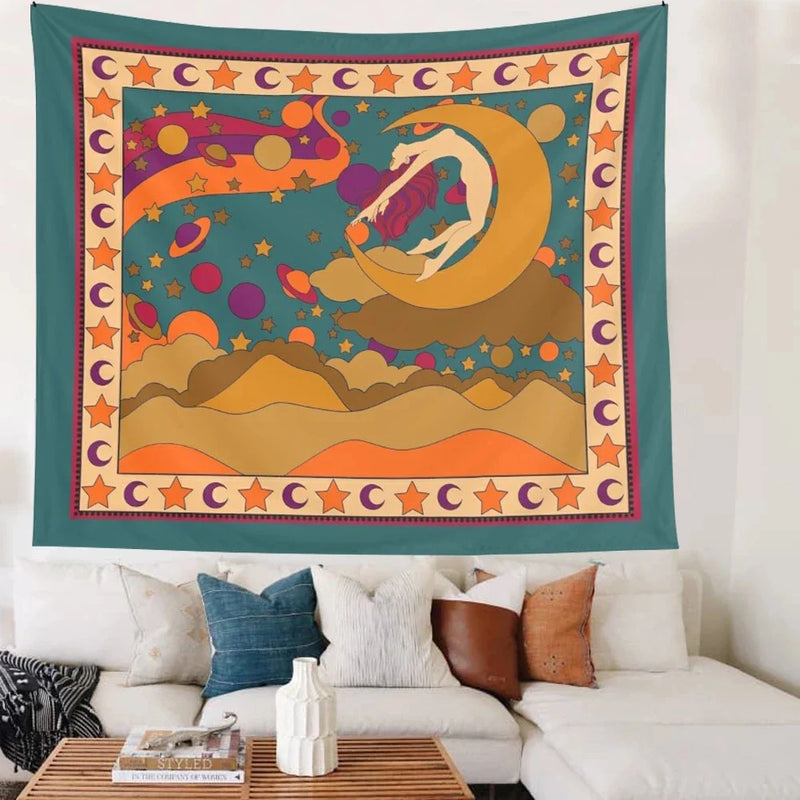 Afralia™ Sun Magic Tarot Tapestry Wall Hanging Retro Boho Decor Psychedelic Prints