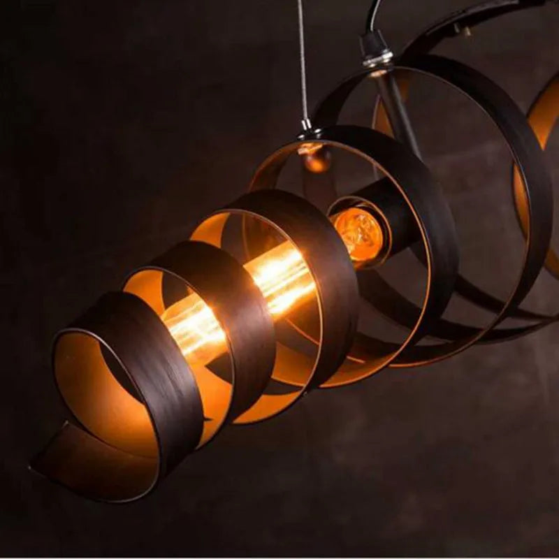 Afralia™ Spiral Metal Pendant Light: Retro Rustic Kitchen Ceiling Suspension Bar Lamp