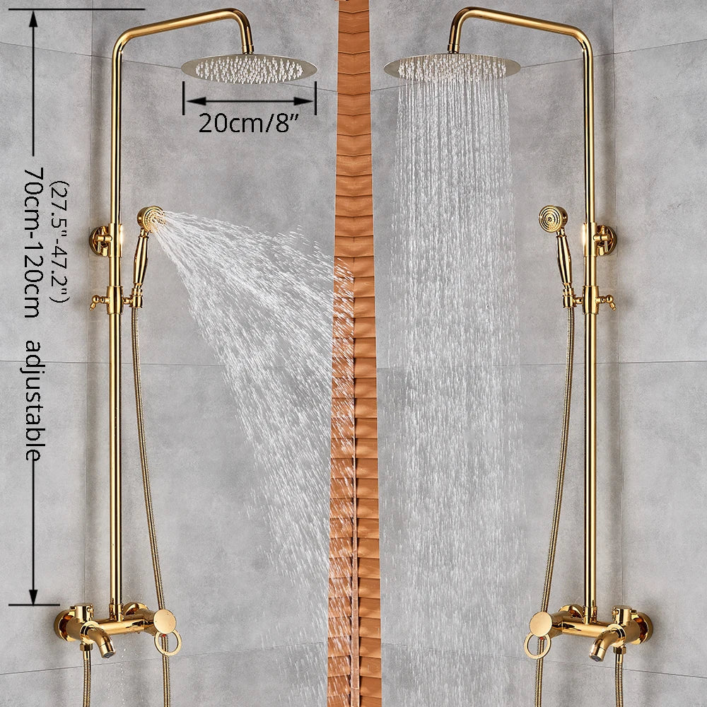 Afralia™ Gold Polish 8" Rain Shower System Wall Mounted Bathtub Faucet