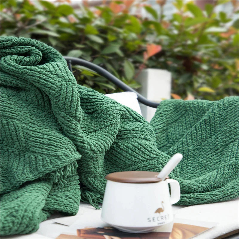 Afralia™ Chenille Stripe Throw Blanket - Cozy Knit Texture with Tassel Detail