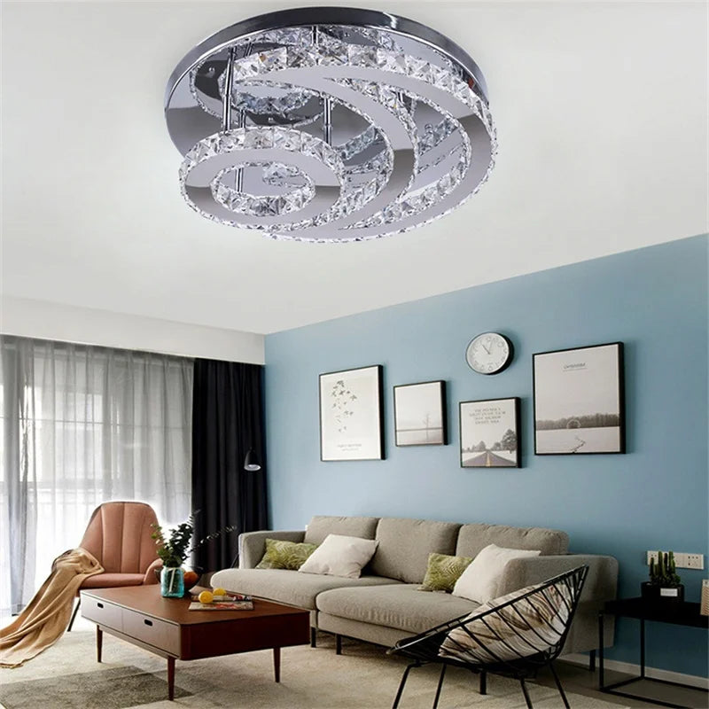 Afralia™ Modern Crystal Ceiling Chandelier LED Light for Living Dining Bedroom Lighting
