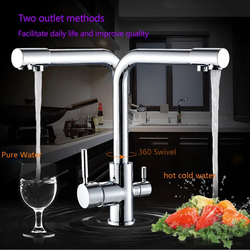 Afralia™ Dual Spout Chrome Kitchen Faucet Water Filter Mixer Tap