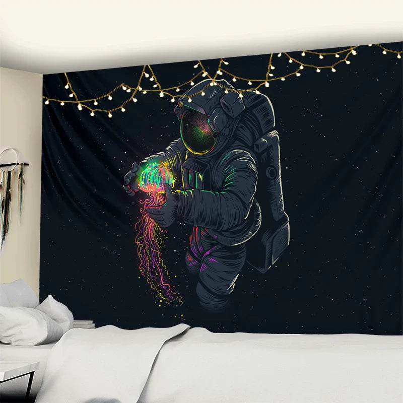 Afralia™ Jellyfish Interstellar Sky Tapestry Wall Hanging: Astronaut Design for Boho Dorm Decor