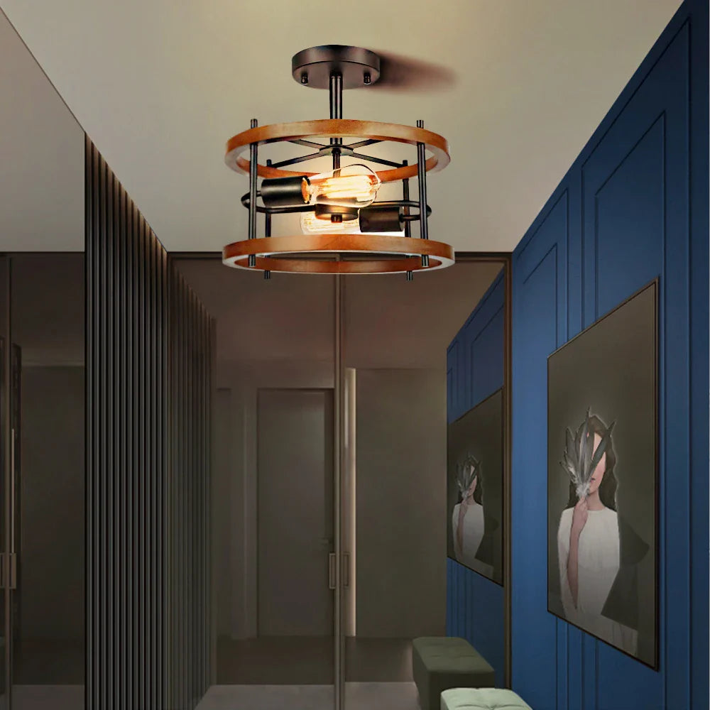 Afralia™ Round Iron Ceiling Lamp for Bedroom Kitchen Living Room Industrial Lighting