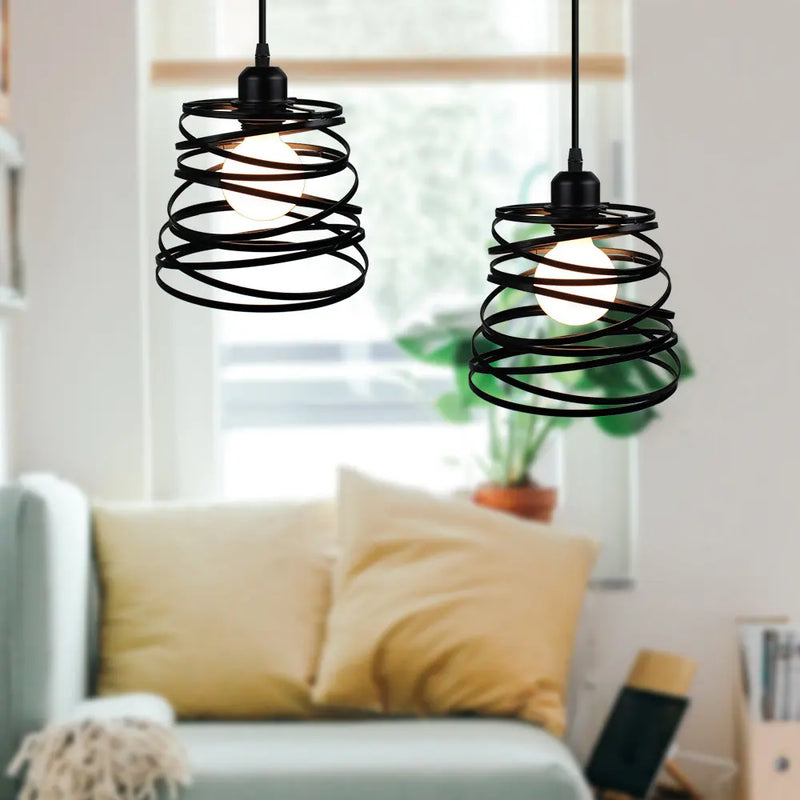 Afralia™ Swirl Iron Cage Pendant Light Industrial Vintage Loft Style Lamp